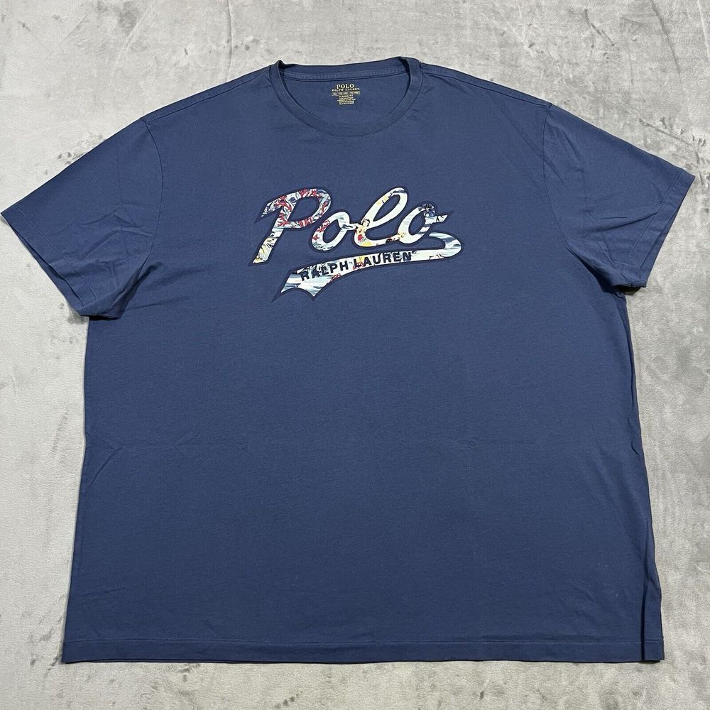 Polo Ralph Lauren Montauk Hawaiian Script T Shirt Mens 2XL XXL Blue‎ Hula Girl